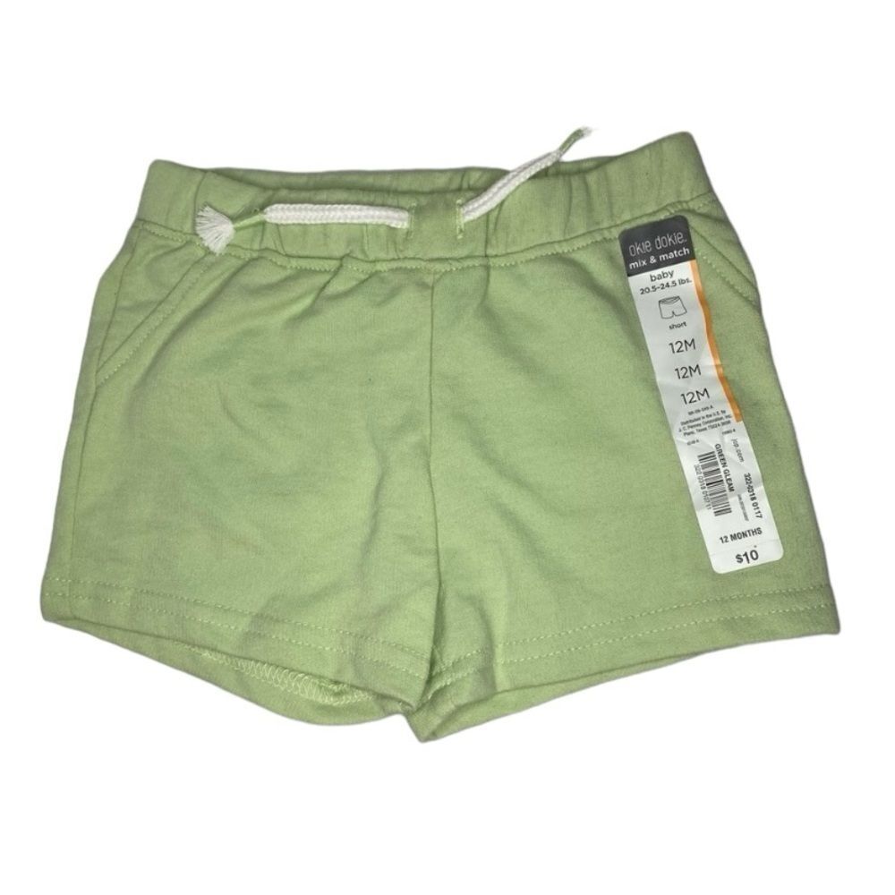 5/$15 Okie Dokie Baby Shorts Green Drawstring Faux Pockets 12 Months